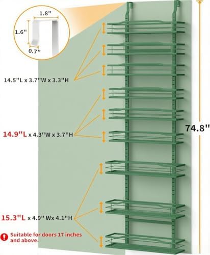 Moforoco Sage Green 9-Tier Over The Door Pantry Organizer, Pantry Organization and Storage, Black Hanging Basket Wall Sp