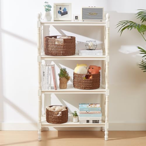 Vagusicc Wicker Storage Basket, Hand-Woven Paper Rope Large Round Woven Basket With Handles, Wicker Baskets for Organizing/Storage, Brown, 3-Pack