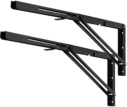 YUMORE 24 Inch Folding Shelf Bracket, Heavy Duty L Bracket, Black, 2 Pack