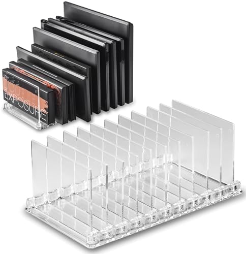 byAlegory Acrylic Makeup Eyeshadow Palette Organizer W/ Removable Dividers | 10 Space Vanity Desk Storage Fits All Palet