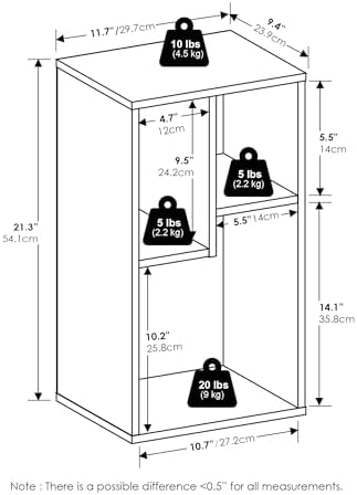 Furinno DALY Book Shelf, 3-Cube Bookshelf, Cube Storage Organizer Bookcase with Irregular Compartments, 9.4 x 11.7 x 21.