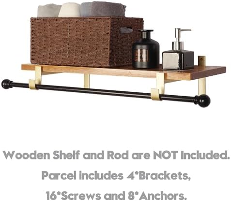 AddGrace Closet Rod Bracket Heavy Duty Shelf Brackets Gold 10 Inch 4 Pack