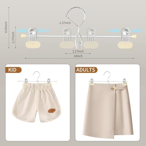 HUADYMEET 14 Inch Space Saving Pant Skirt Hangers with Clips,Beige,50 Pack