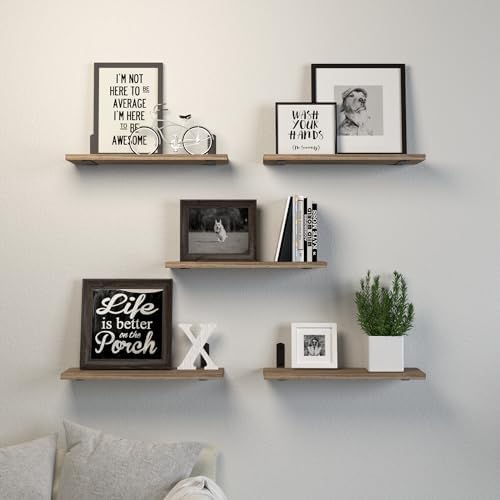 DOLLFIO Floating Wall Shelves, Decor & Storage, Rustic Brown, 16.5'', 5Pcs