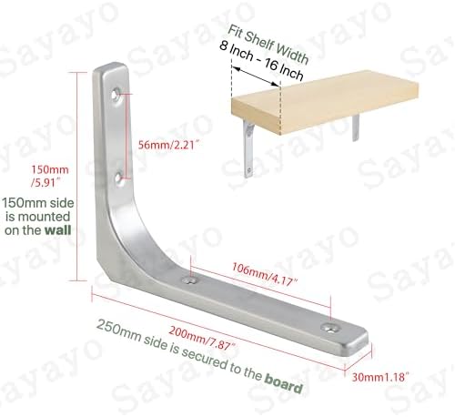 SAYAYO Wall Shelf Bracket 8 x 6 Inch, Stainless Steel Heavy Duty L Bracket