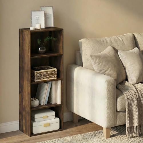 Furinno LUDER Book Shelf, 4-Tier Bookshelf, Bookcase with Open Shelf, 9.3 x 15.6 x 41.7, for Corner, Living Room, Bedroo