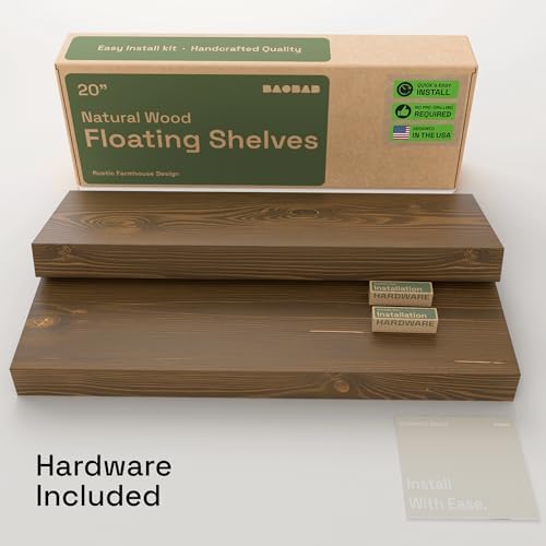 Solid Wood Floating Shelves for Wall 20 Inch Walnut, Wooden Bathroom Shelf