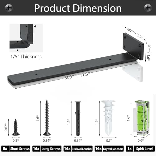 Floating Shelf Brackets 12 Inch 4 Pack, Hidden L Brackets for Shelves Black