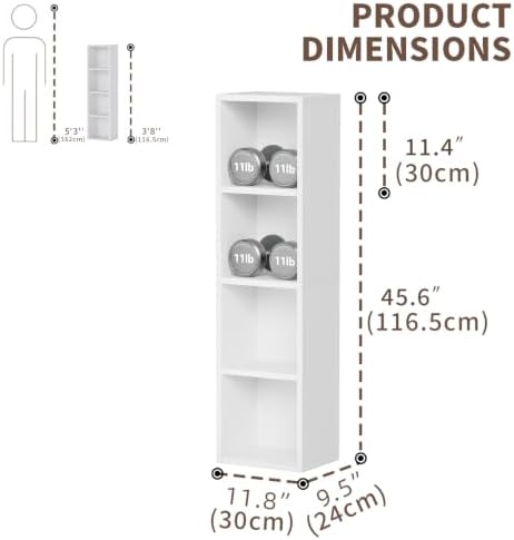 4-Tier Tall Narrow Bookcase,Open Cube Wooden Corner Bookshelf
