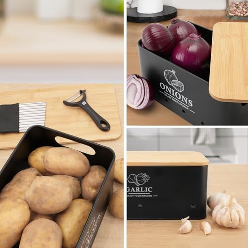 Kitchen Vegetable Storage Set of 3, Metal Onion Garlic Potato Storage Set, Kitchen Canisters Vegetable Keeper Containers