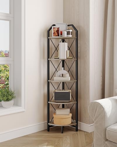 CHOEZON 5-Tier Corner Shelf, Industrial Corner Bookshelf, 59.4" Corner Storage Stand, Plant Stand Display Shelf, Corner 