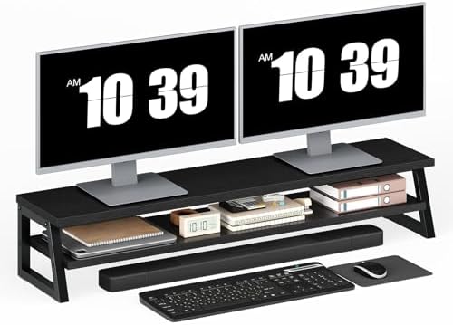 HOOBRO 2-Tier Dual Monitor Stand Riser, 39 Inch Large Computer Monitor Stand for 2 Monitors, Computer Monitor Riser, Des
