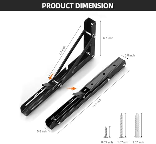 Folding Shelf Brackets 12 inch Foldable Shelf Bracket Heavy Duty Collapsible Shelf Brackets DIY Wall Mounted Fold Down T
