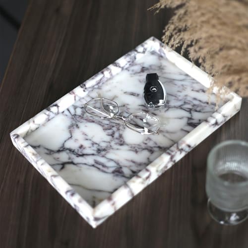 Luxurious Natural Marble Tray Hand Towel Organizer for Disposable Paper Napkins, Jewelry, Makeup Bathroom Vanity Sink Co