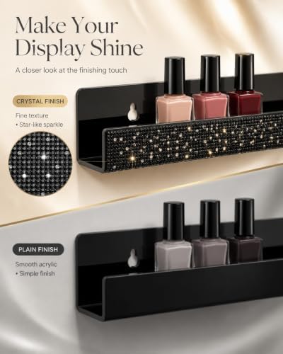 YMVV 6 Pack 15 Inch Nail Polish Wall Rack, Black Rhinestone Organizer
