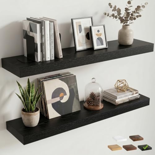 8 inch Deep Floating Shelves for Wall, 36" Wide, Black Finish, 2-Pack