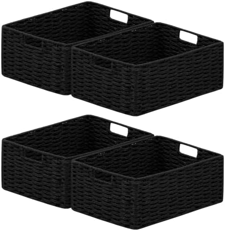 joybest Black Wicker Baskets for Shelves, Hand-woven Storage Baskets