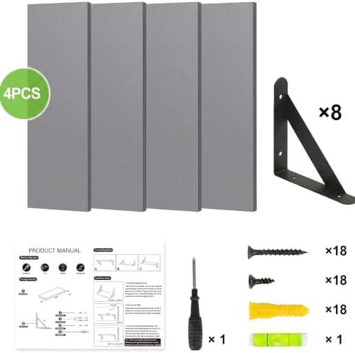 Fixwal Wall Floating Shelves for Home Decor (Grey, Set of 4, 16.5 Inch)