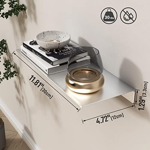 Danpoo 12 inch Metal Wall Shelf Small Floating Shelf for Wall Organizer & Storage, Display Shelf for Bathroom, Living Ro