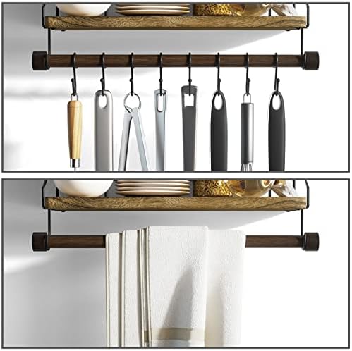 Alsonerbay Floating Shelf for Wall with Wooden Towel Bar, Carbonized Black
