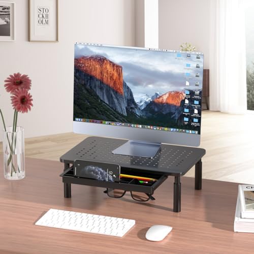 suptek Computer Monitor Stand Riser with Drawer,Monitor Riser for Laptop, Printer, Notebook and All Flat Screen TV Displ