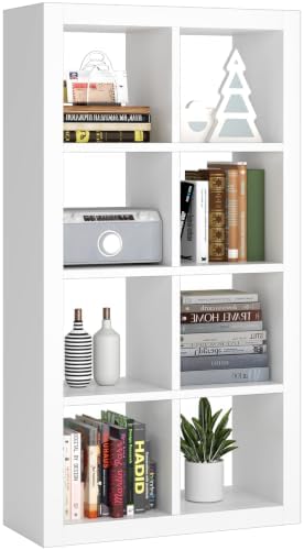 furtble Bookshelf 8-Cube Storage Organizer, Modern Wood Open Bookcase, Multifunctional Display Shelf for Living Room, Be