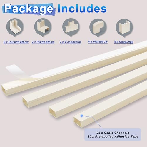 392.5in Wire Covers for Cords Kit-Black Cord Cover Wall, Wire Hiders for TV on Wall, TV Cable Hider Wall Kit for Wire Co