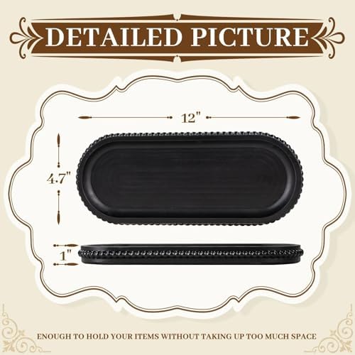 MAONAME Black Oval Long Narrow Tray, 12" x 4.7" Wood Bathroom Vanity Tray