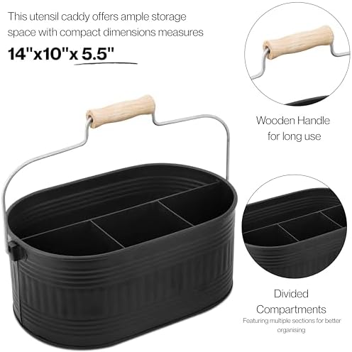 Alpha Living Home Silverware Caddy Black 4 Section Galvanized Organizer