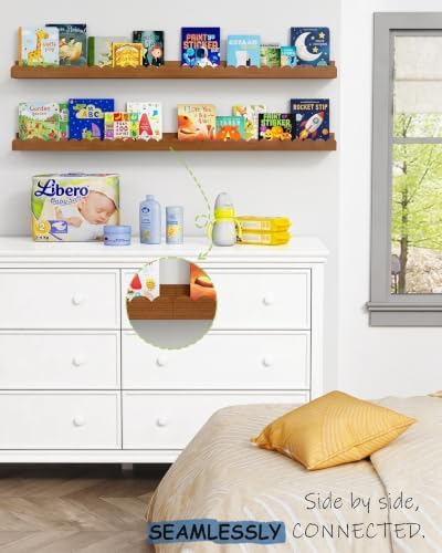 24 inch Scalloped Nursery Floating Book Shelves, Walnut Kids Wall Bookshelf
