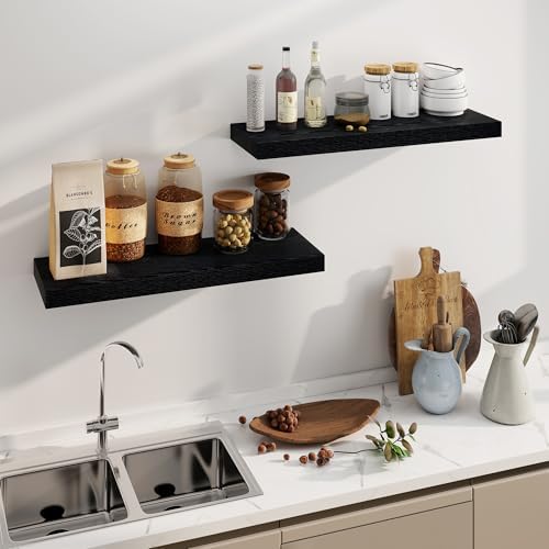 Fun Memories Black Floating Shelves 36 Inch Long, 8 Inch Deep Floating Shelf for Wall, 36" W x 8" D Wall Shelves Set of 