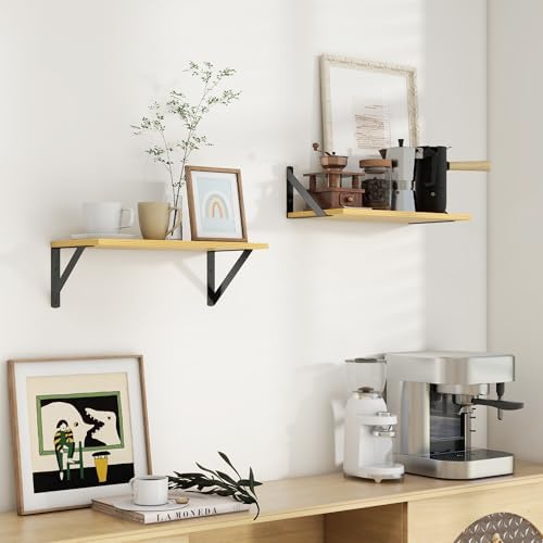 Axeman Floating Shelves for Wall, 16'' x 8'' Oak Wall Shelves Set of 2