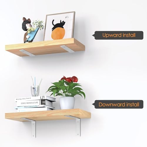 Floating Shelf Bracket Stainless Steel 6 Inch, 4 Pack Heavy Duty Shelf Brackets, Wall Shelf Bracket for DIY Decorative w