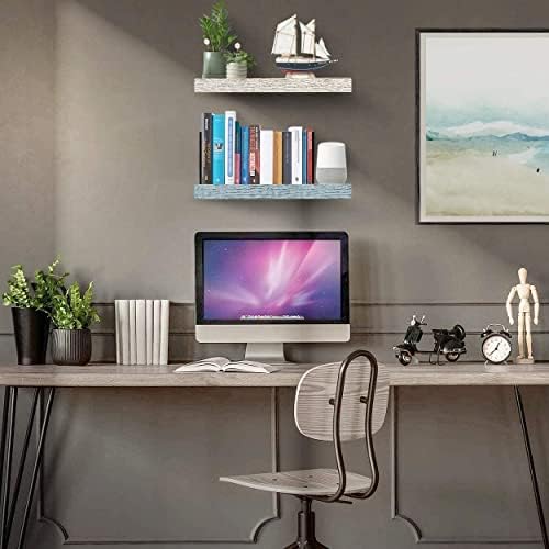 Sorbus 16 Inch Wood Floating Shelves for Wall (2 Pack, Blue/Rustic)