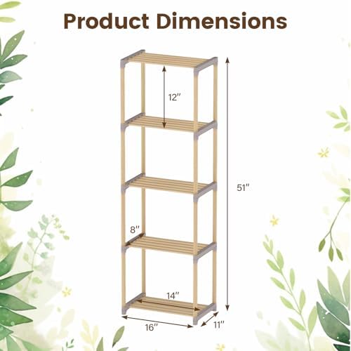 Tangkula 5-Tier Solid Wood Bookshelf, Pine Wood Bookcase with Open Shelves, Floor Standing Storage Organizer, Multi-Func