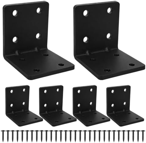 8 Pack L Brackets for Wood Matte Black Strong Corner Brace, Ribbed Corner Brackets for Wood Projects Furniture Fix and R