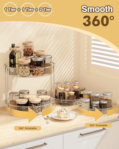 INCOSTAR 3 Pack Clear Lazy Susan Turntable 9'' & 11.8'' for Cabinet
