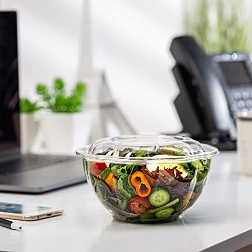 GUSTO [32 oz. - 50 Count Clear Plastic Salad Bowls with Lids, Disposable Salad Containers for Lunch - Perfect for Takeout, Salads, and Meal Prep (Formerly Comfy Package)