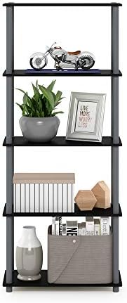 Furinno TURN-N-TUBE Storage Shelves, 5-Tier Book Shelf, Corner Shelf, Toolless Open Shelves, for Organization and Storag