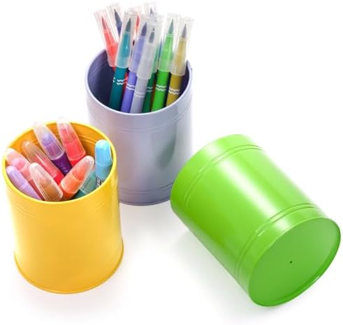 Tlence 9 Pack Metal Pen Holders for Desk, Colorful Bulk Round Pencil Cup Caddy, Desktop Stationery Organizer and Accessories for Office Classroom, Makeup Brush Storage, 3.5 x 4.5 Inches