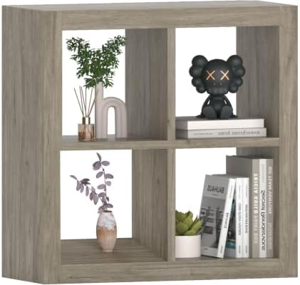 furtble 4-Cube Storage Organizer, Modern Wood Open Bookcase, Multifunctional Display Bookshelf for Living Room, Bedroom,