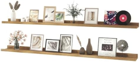 Oak Floating Shelves for Wall Decor, 52 in Shelf with Lip, 2 Set