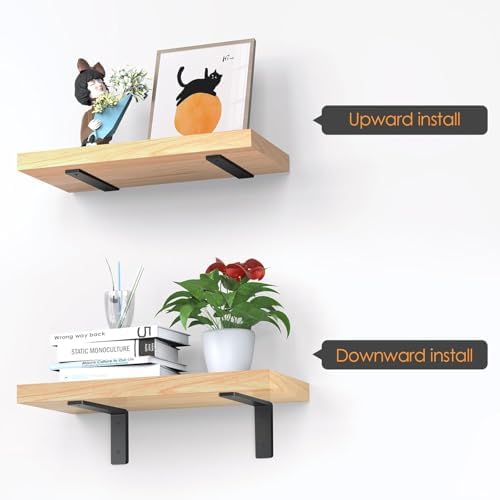 Floating Shelf Bracket 10 Inch, 4 Pack Heavy Duty Shelf Brackets, Black Wall Shelf Bracket for DIY Decorative with Mount