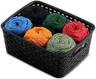 Set of 6 Plastic Storage Baskets - Small Pantry Organizer Basket Bins - Household Organizers with Cutout Handles for Kit