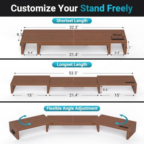 BONTEC Triple Monitor Stand Riser with Smartphone Holder, Walnut