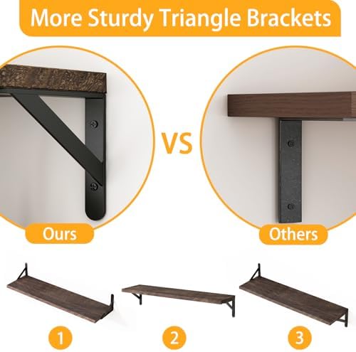 YGEOMER 23.6 in Floating Shelves for Wall Home Decor, Brown, Wood, Set of 4