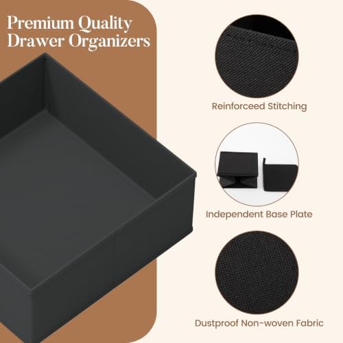 Drawer Organizer Storage for Clothes, Socks, 10 Pack, Black