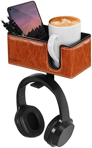 Under Desk Cup Holder Clamp on Cup Holder PU Leather Clip on Desk Organizer