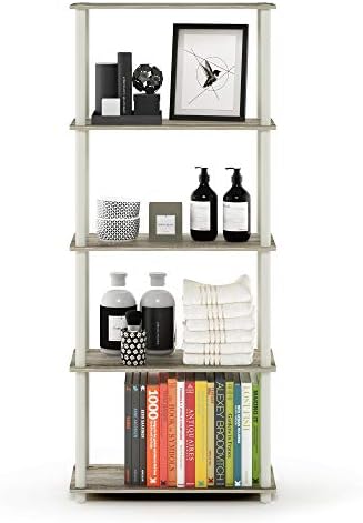 Furinno TURN-N-TUBE Storage Shelves, 5-Tier Book Shelf, Corner Shelf, Toolless Open Shelves, for Organization and Storag