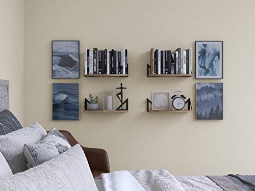 Wallniture Minori Floating Shelves Set of 4, Small Bookshelf Unit for Bedroom, Office, Bathroom, and Living Room, Natura